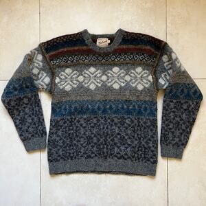 Vintage Woolrich Handknit Wool Sweater Geometric Nordic Fair Isle Size S Men's